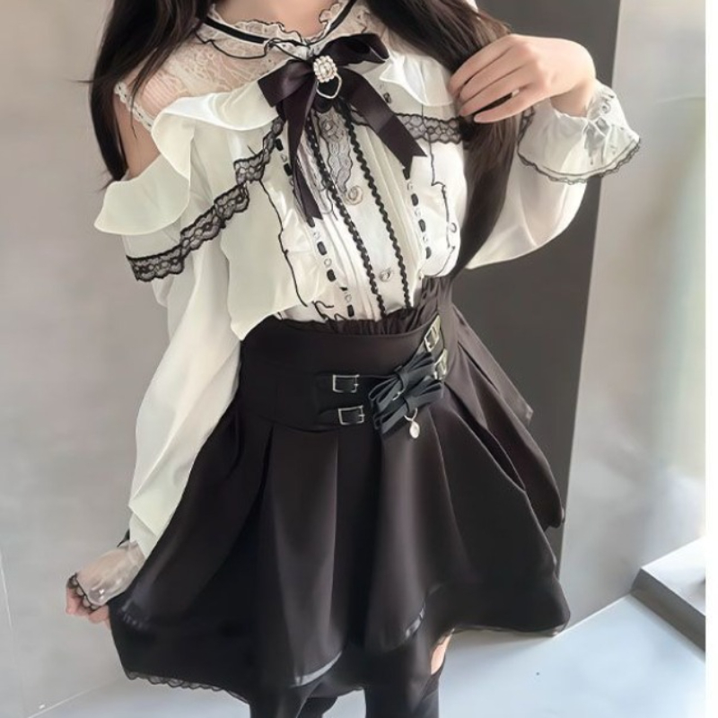 Japonês gótico y2k lolita esti - Blouse Off Shoulder avaliação e preço