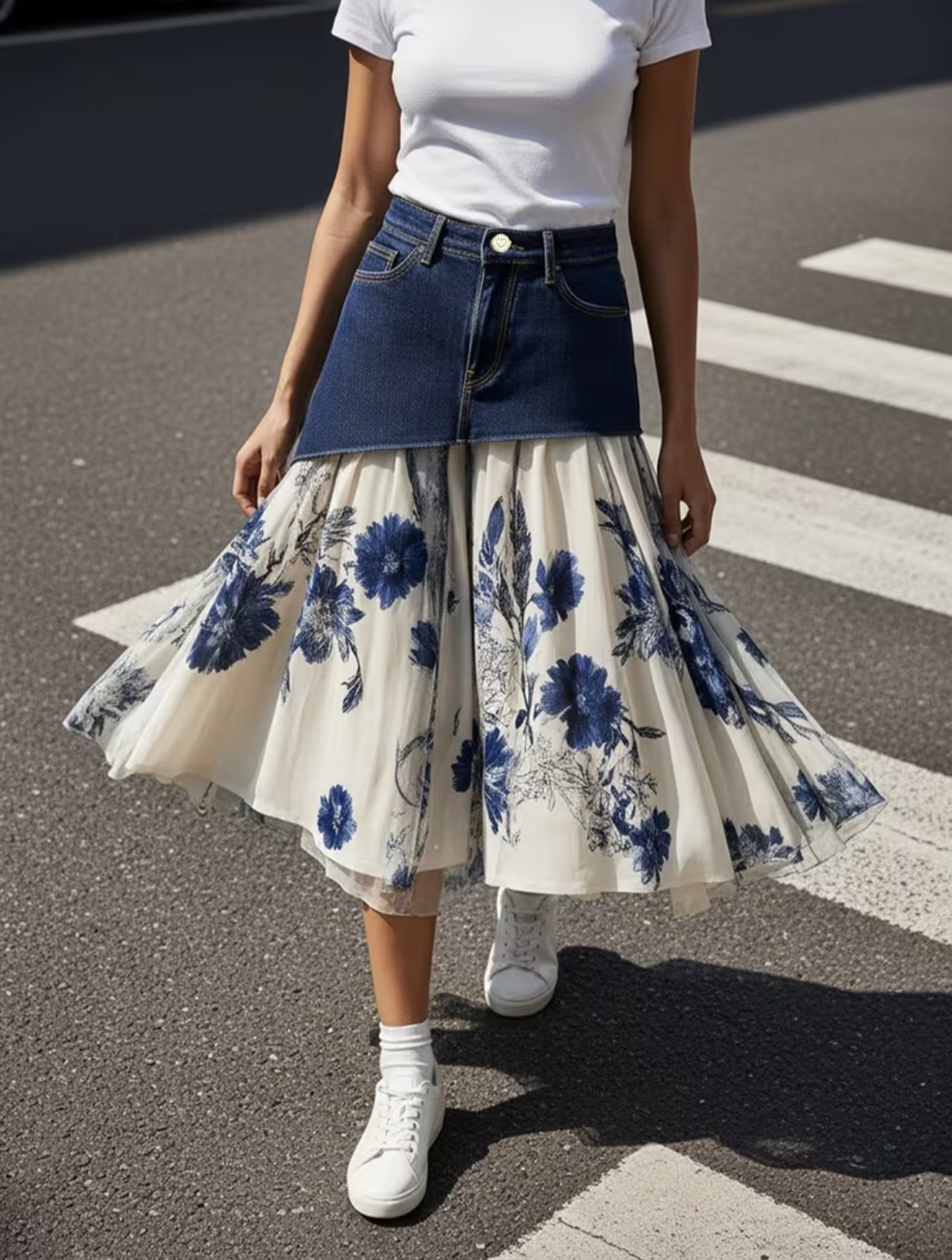 Saia midi de tule com estampa  - Midi Skirt Floral avaliação e preço